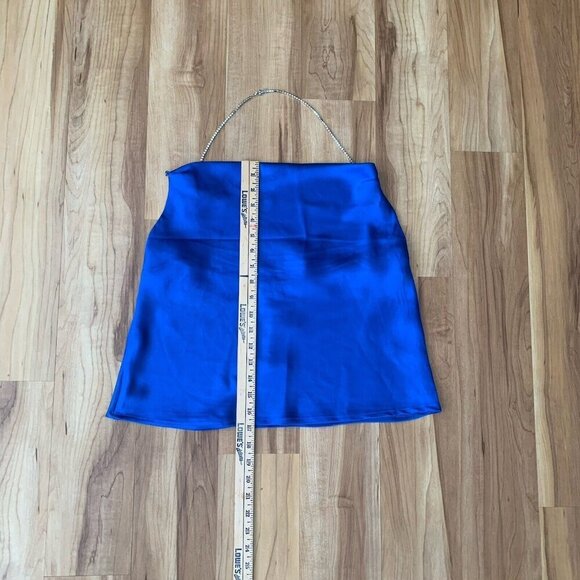 LE LIS Royal Blue Crystal Strap Drape Neck Satin Halter Top Size Medium NWT - Picture 13 of 14